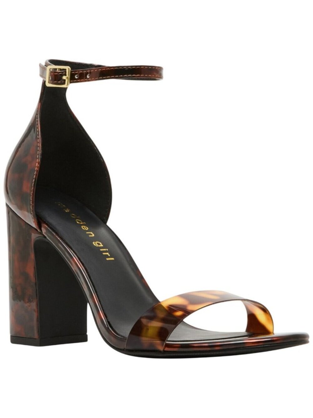 NWT Madden Girl Block-Heel Dress Sandals Tortoise Vinyl Brown Multi 7.5M